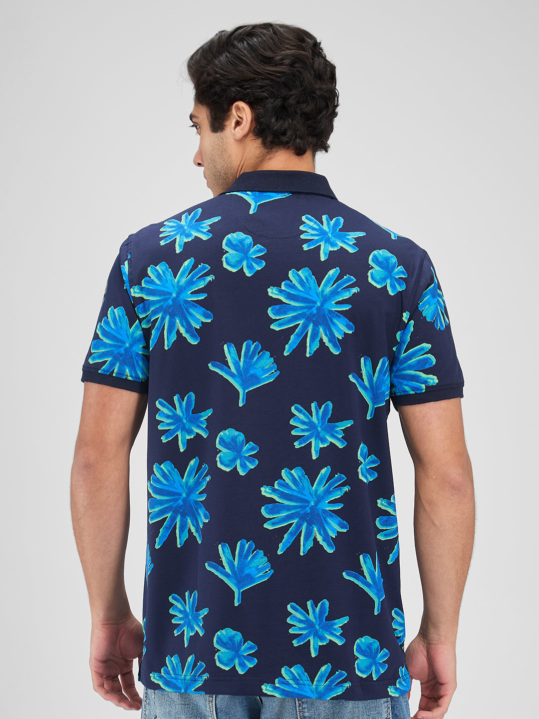 Men T-Shirt Blue Print Slim Fit