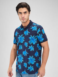 Men T-Shirt Blue Print Slim Fit