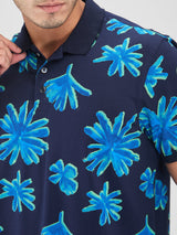Men T-Shirt Blue Print Slim Fit