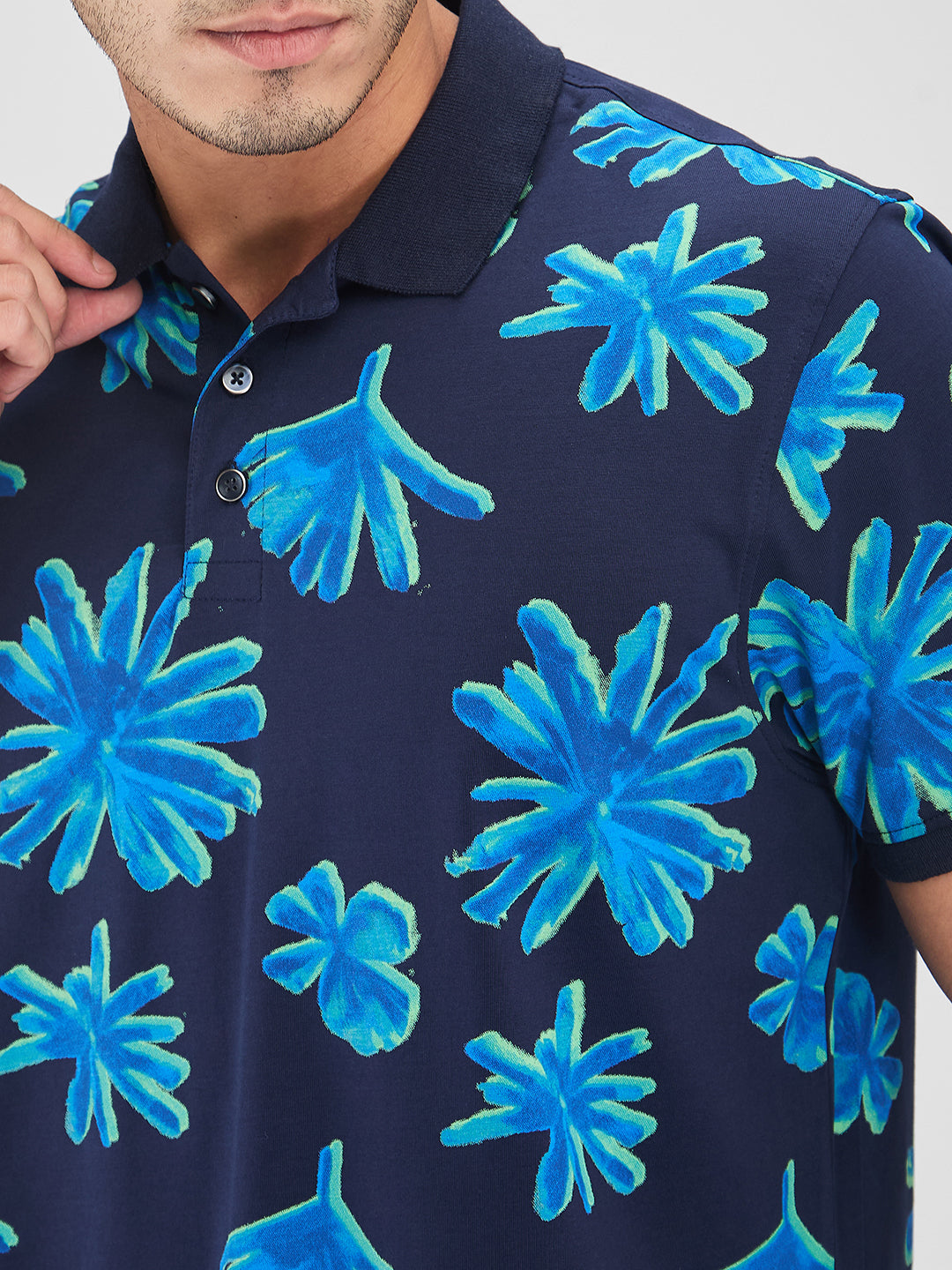 Men T-Shirt Blue Print Slim Fit