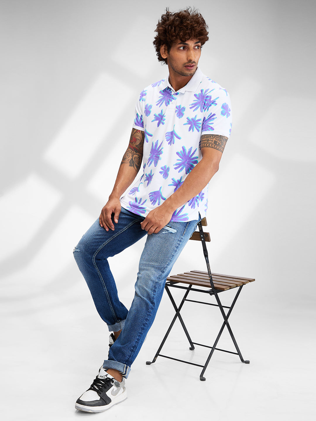 Spykar Men Printed White Slim Fit Half Sleeves T-Shirt