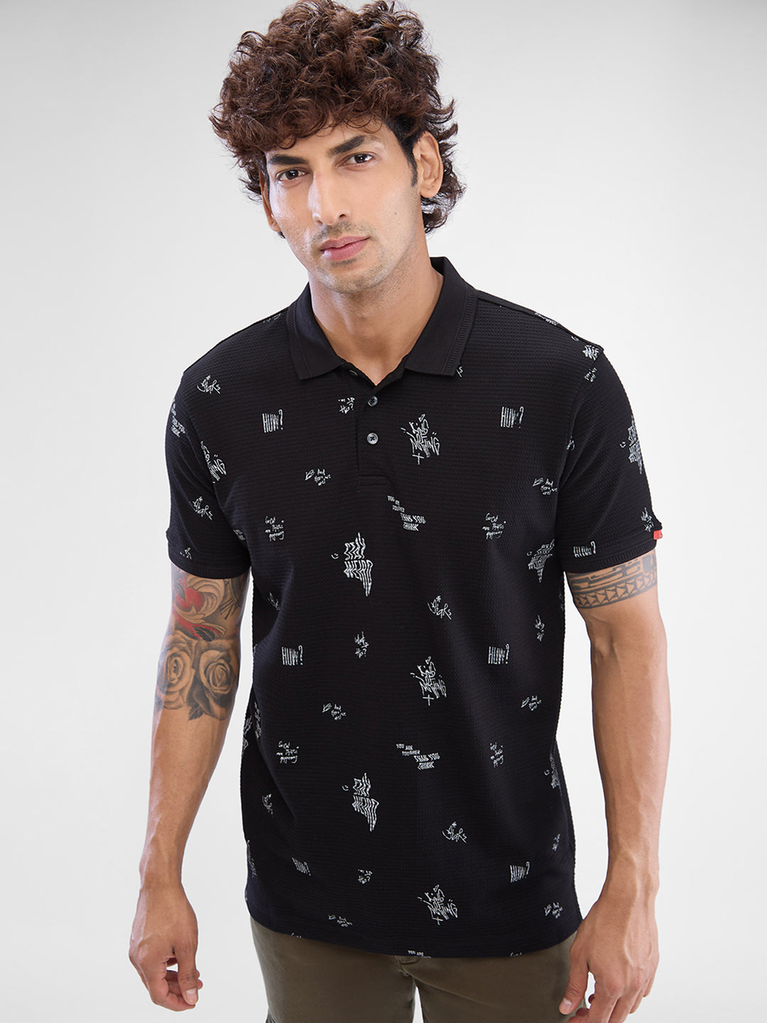 Spykar Black Cotton Poly Half Sleeve  Tshirt For Men