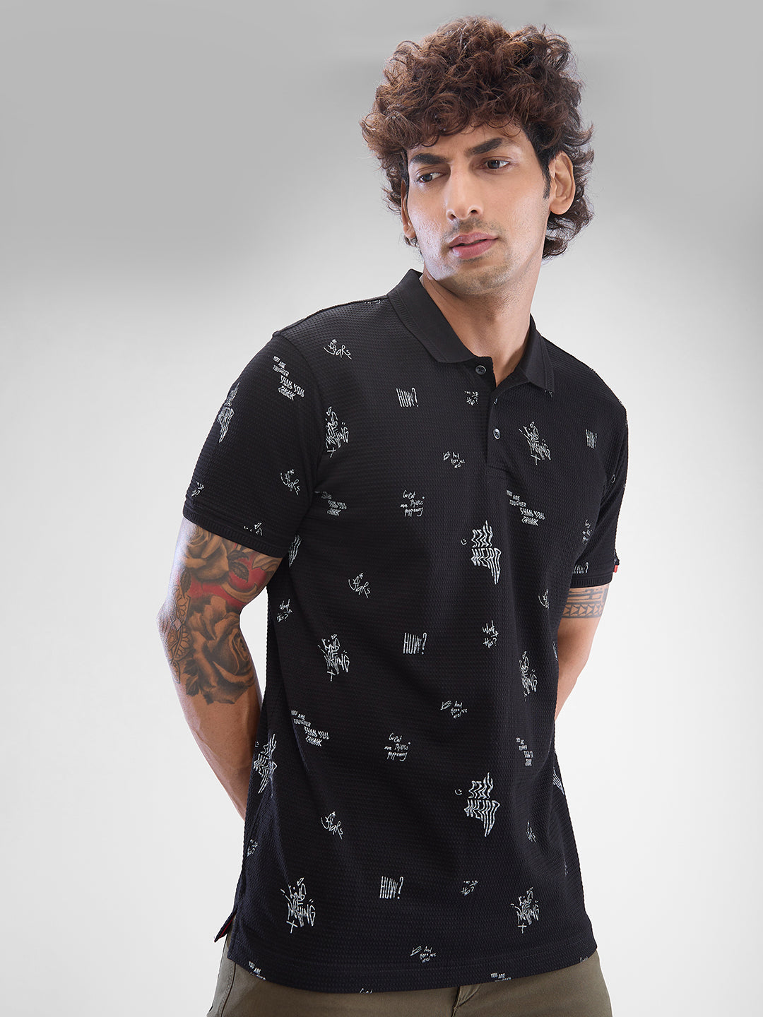 Spykar Black Cotton Poly Half Sleeve  Tshirt For Men