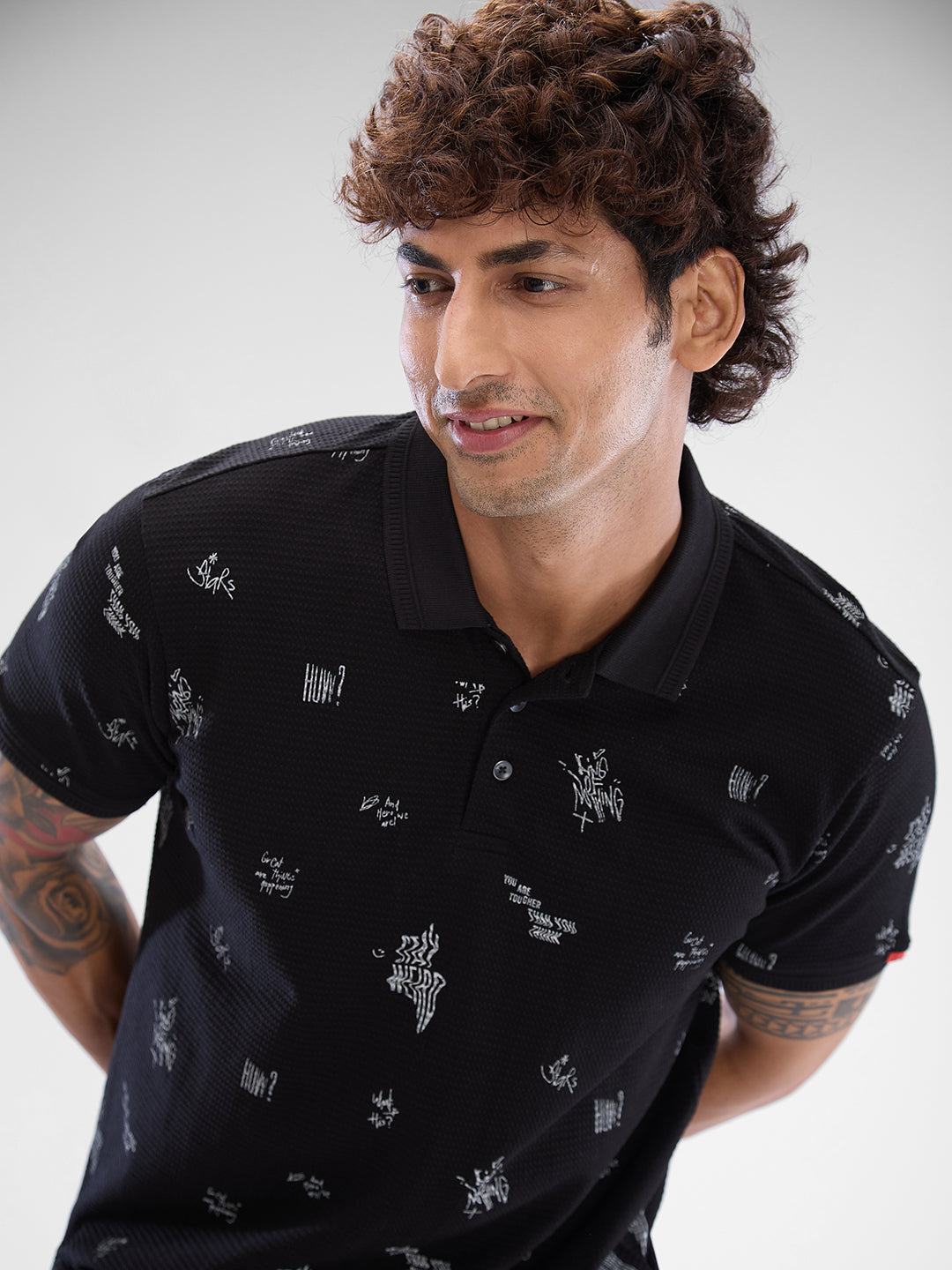 Spykar Black Cotton Poly Half Sleeve  Tshirt For Men