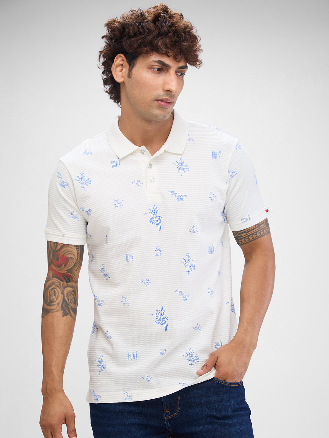 Spykar White Cotton Poly Half Sleeve  Tshirt For Men