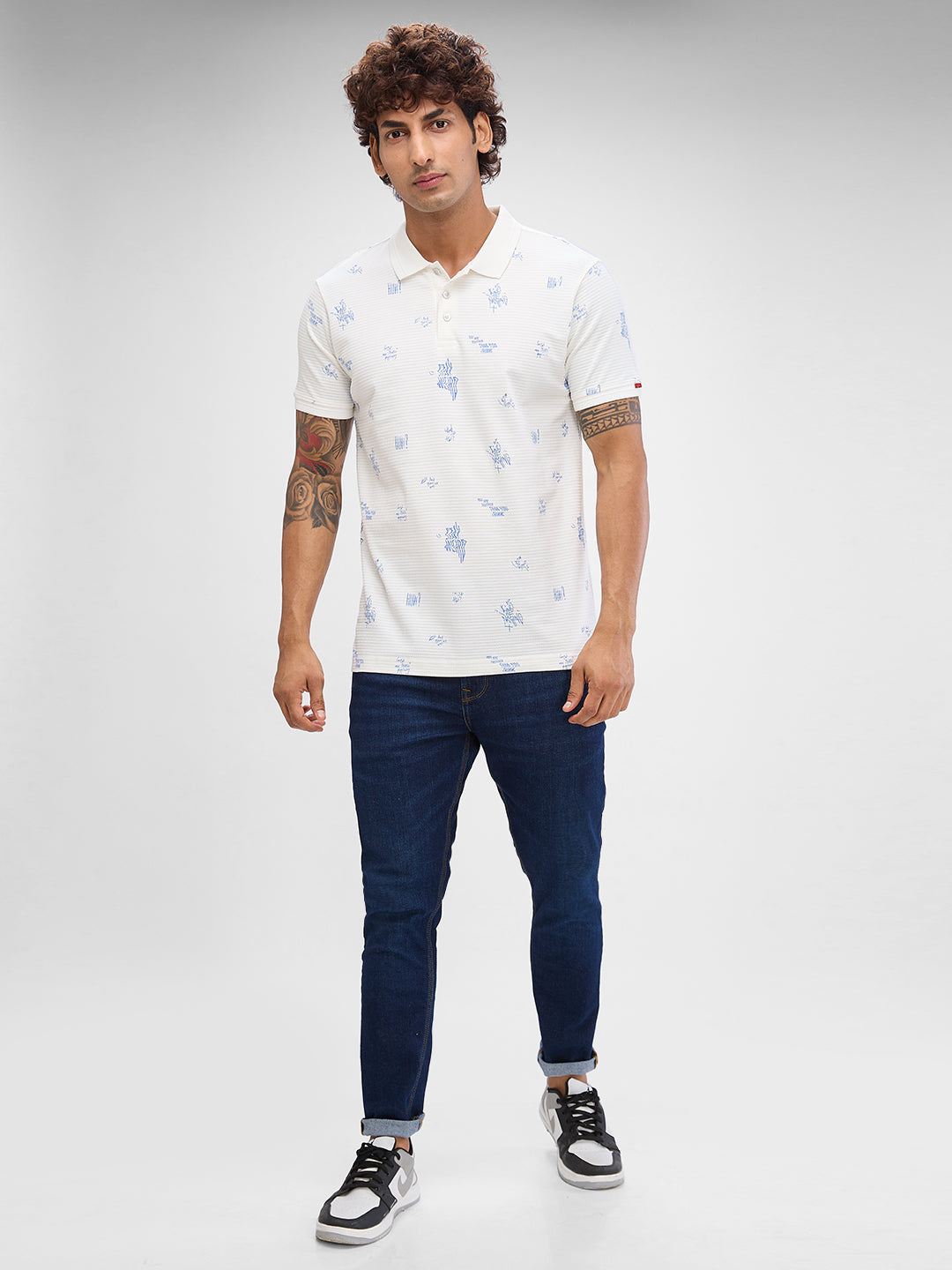 Spykar White Cotton Poly Half Sleeve  Tshirt For Men