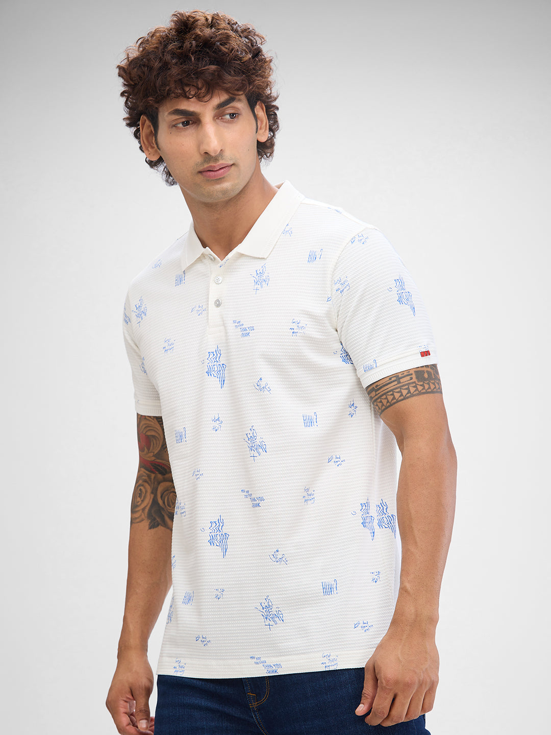 Spykar White Cotton Poly Half Sleeve  Tshirt For Men