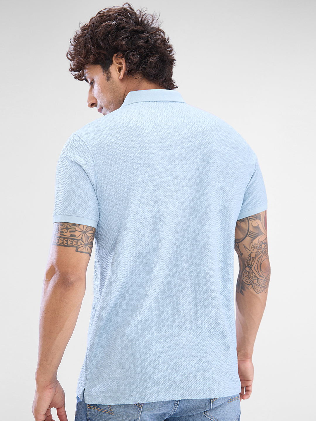 Spykar Dusty Aqua Blue Cotton Poly Half Sleeve  Tshirt For Men