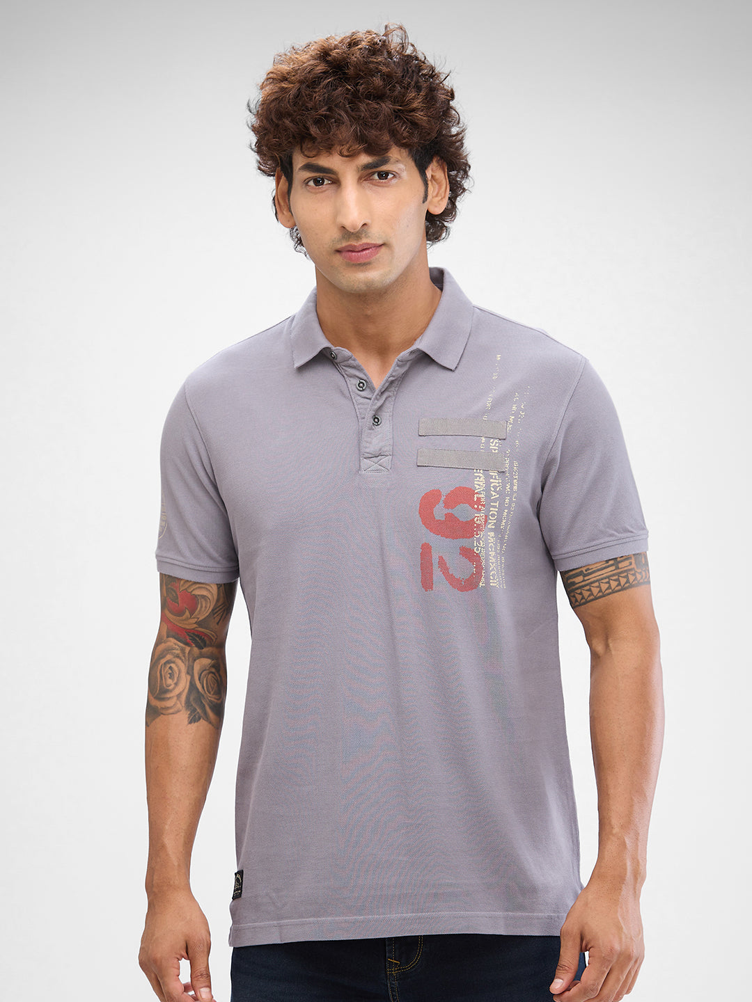 Spykar Cement Grey Cotton Half Sleeve  Tshirt For Men