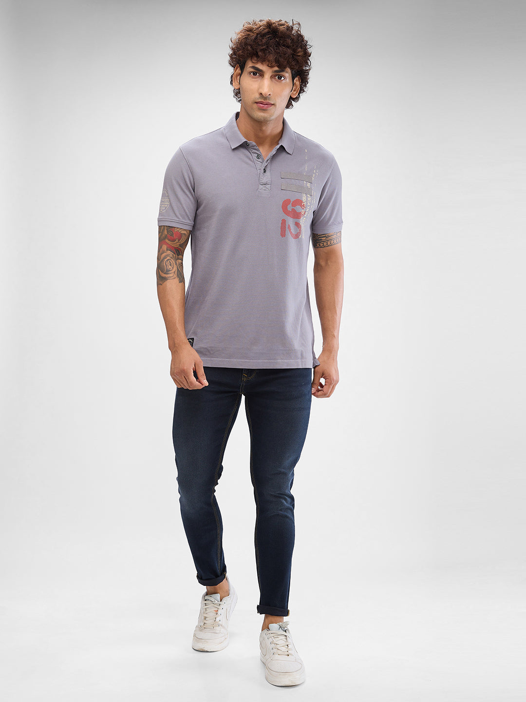 Spykar Cement Grey Cotton Half Sleeve  Tshirt For Men