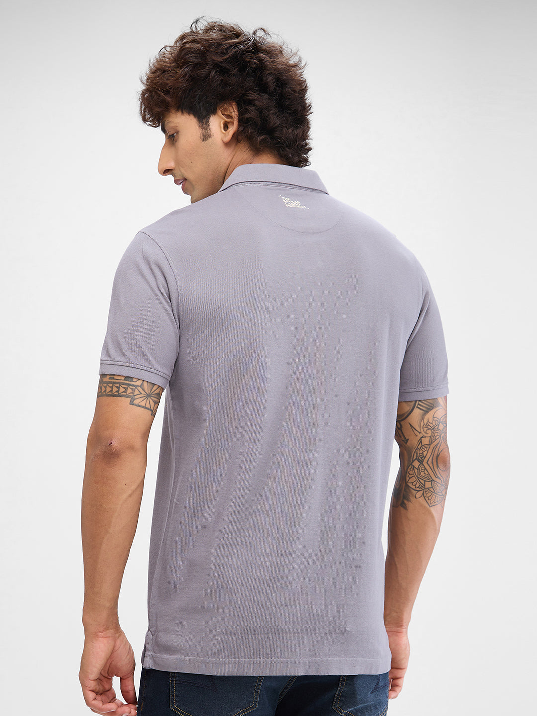 Spykar Cement Grey Cotton Half Sleeve  Tshirt For Men