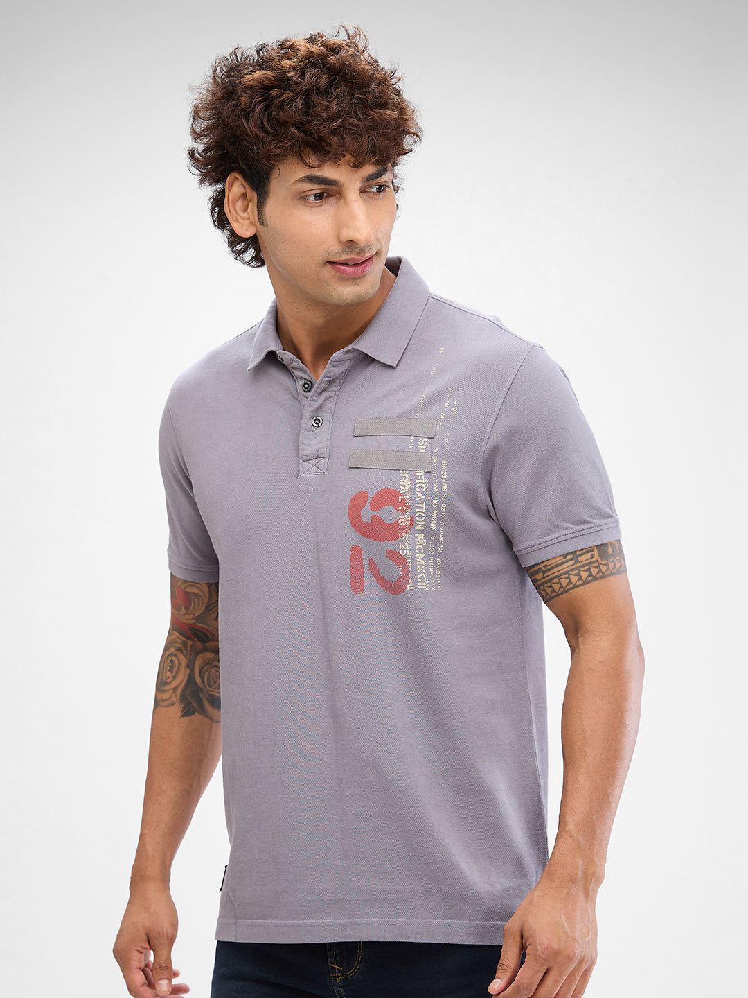 Spykar Cement Grey Cotton Half Sleeve  Tshirt For Men