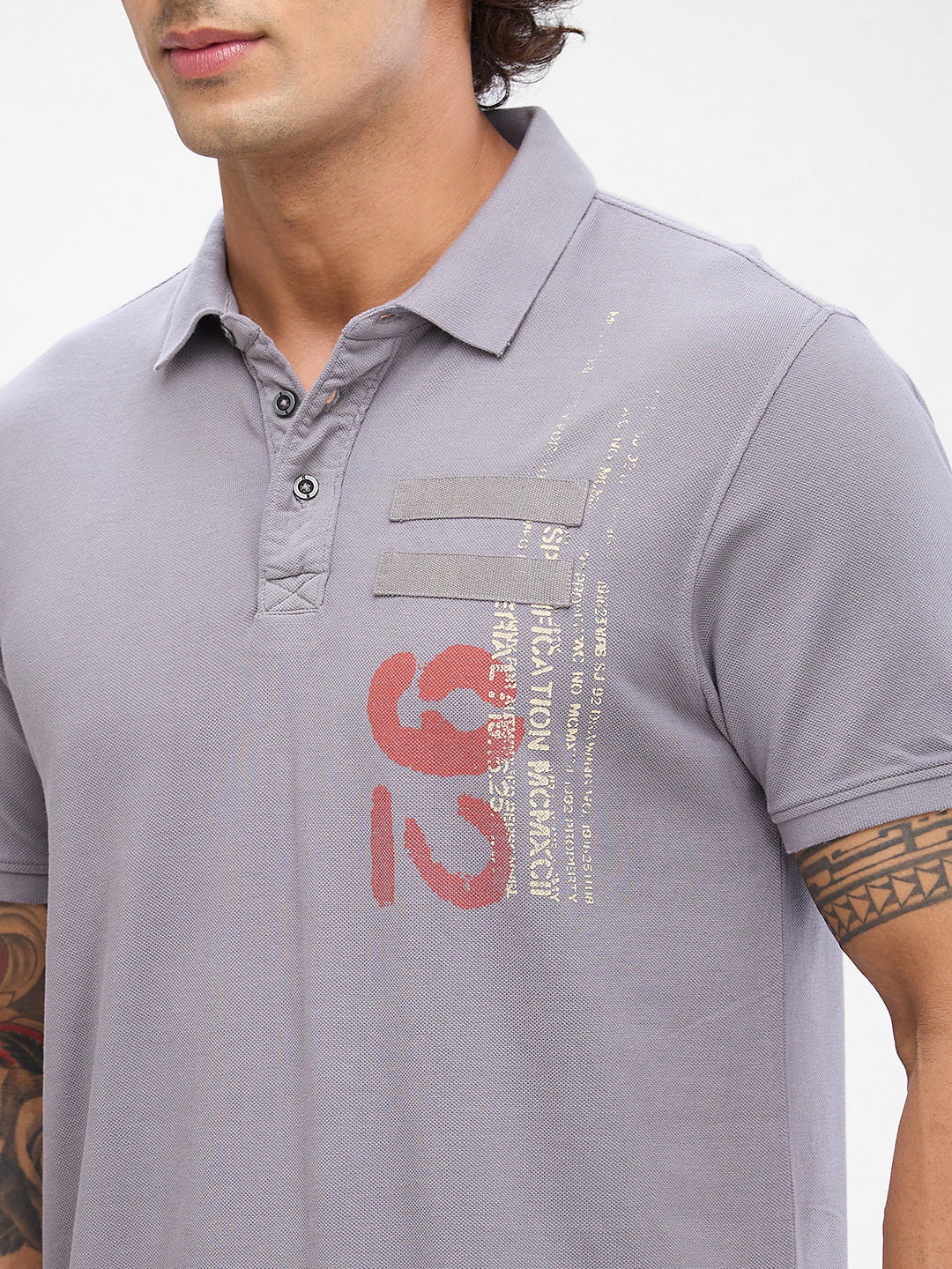 Spykar Cement Grey Cotton Half Sleeve  Tshirt For Men