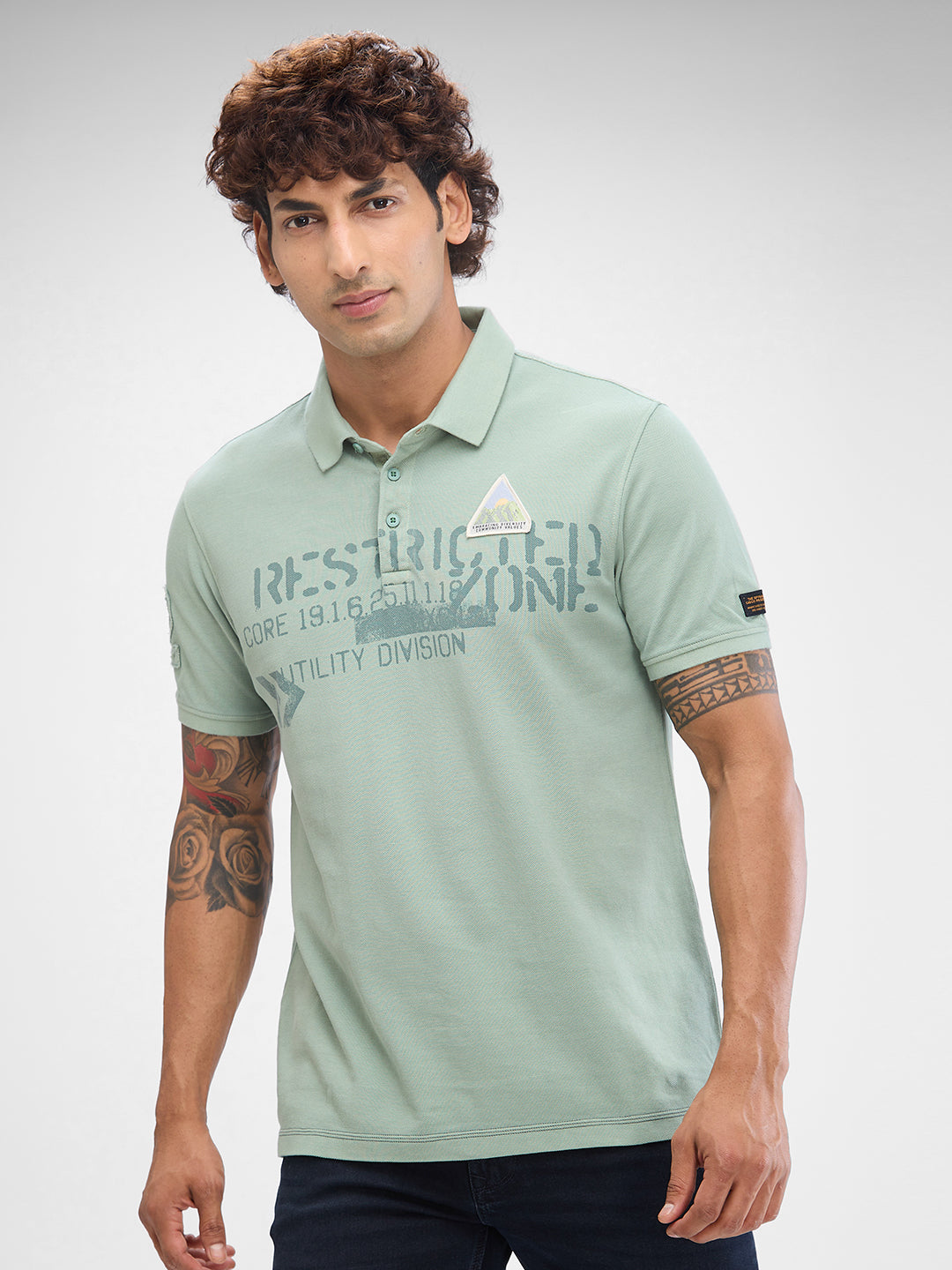 Spykar Dusty Sage Green Cotton Half Sleeve  Tshirt For Men