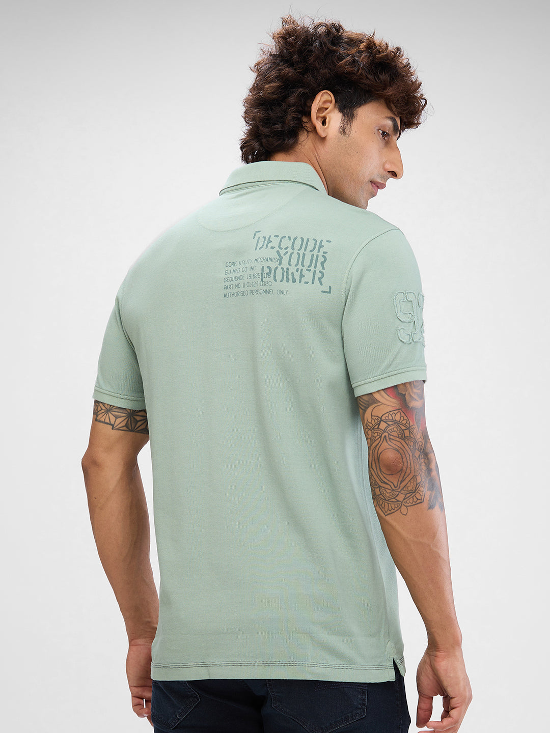 Spykar Dusty Sage Green Cotton Half Sleeve  Tshirt For Men