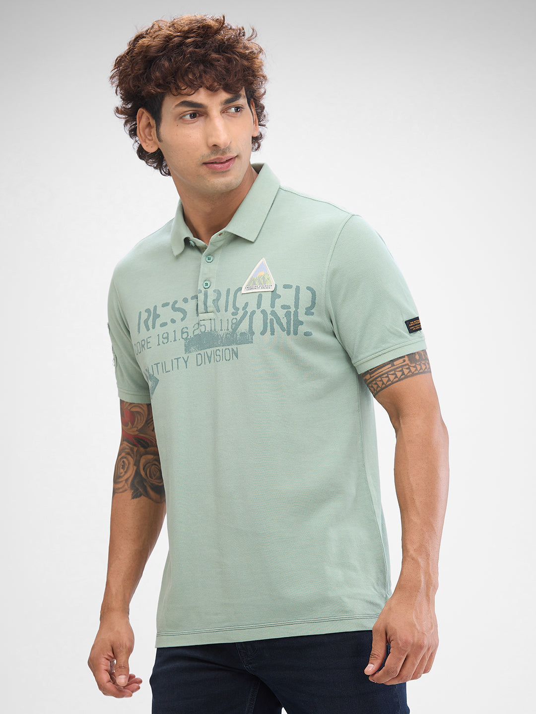 Spykar Dusty Sage Green Cotton Half Sleeve  Tshirt For Men