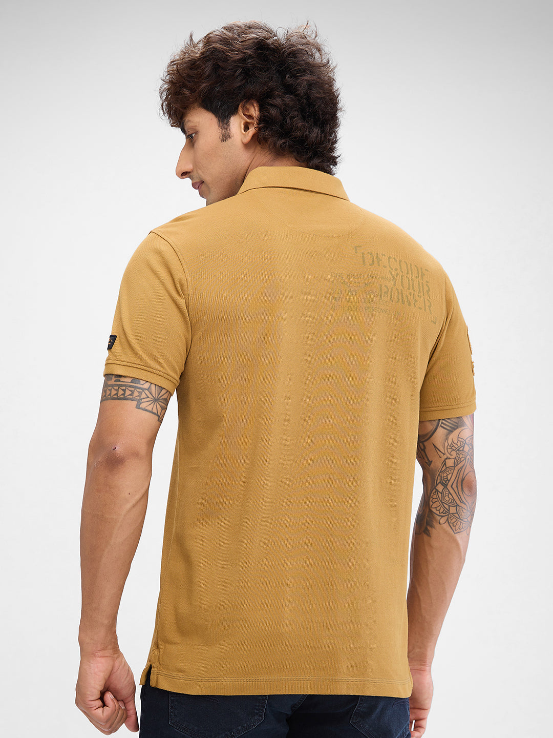 Spykar Khaki Cotton Half Sleeve  Tshirt For Men