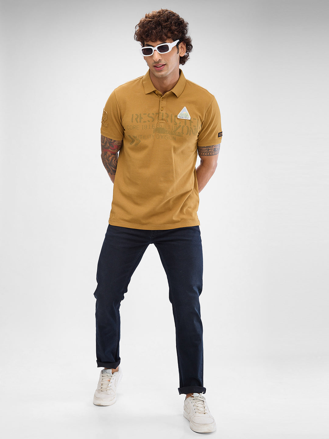 Spykar Khaki Cotton Half Sleeve  Tshirt For Men