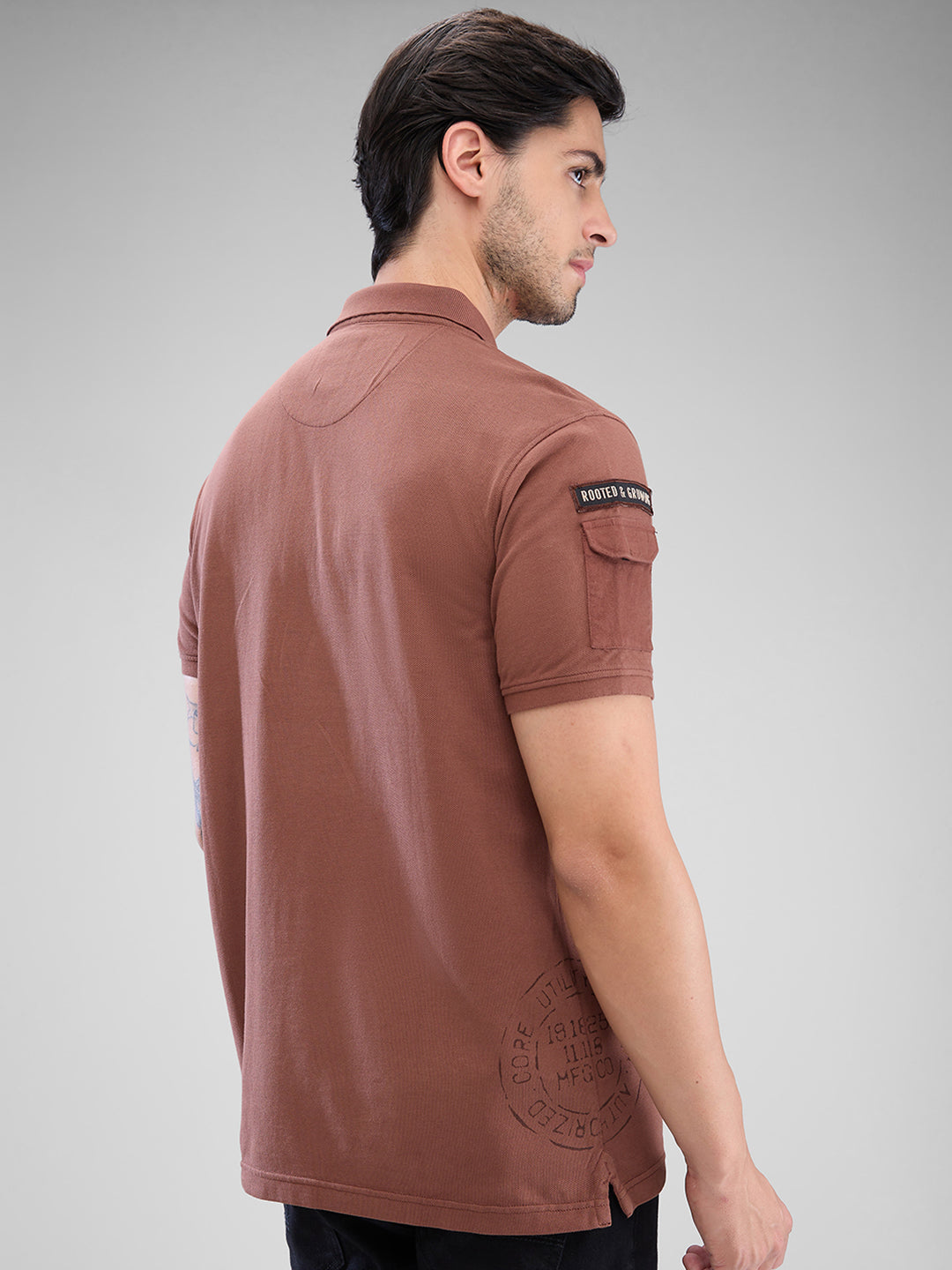 Spykar Friar Brown Cotton Half Sleeve  Tshirt For Men