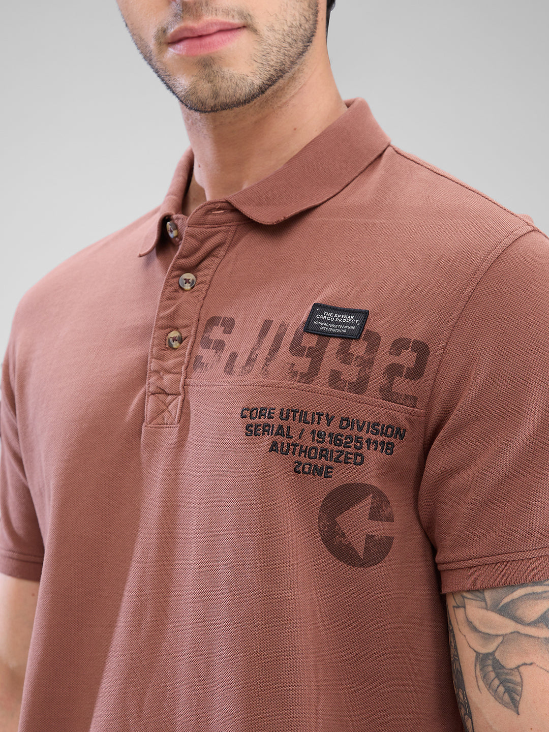 Spykar Friar Brown Cotton Half Sleeve  Tshirt For Men