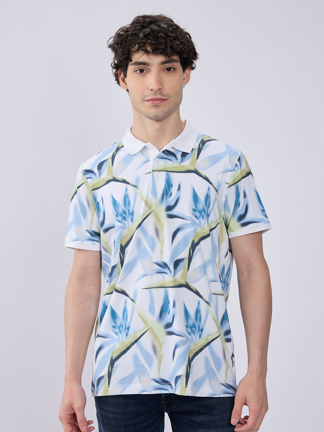 Spykar Cameo Blue Slim Fit Casual T-Shirts For Men