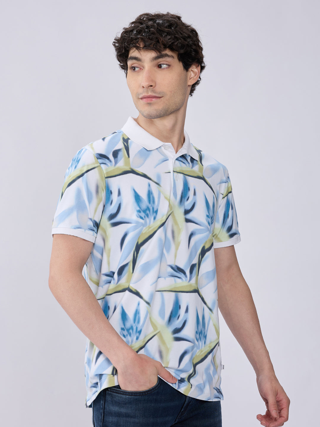 Spykar Cameo Blue Slim Fit Casual T-Shirts For Men