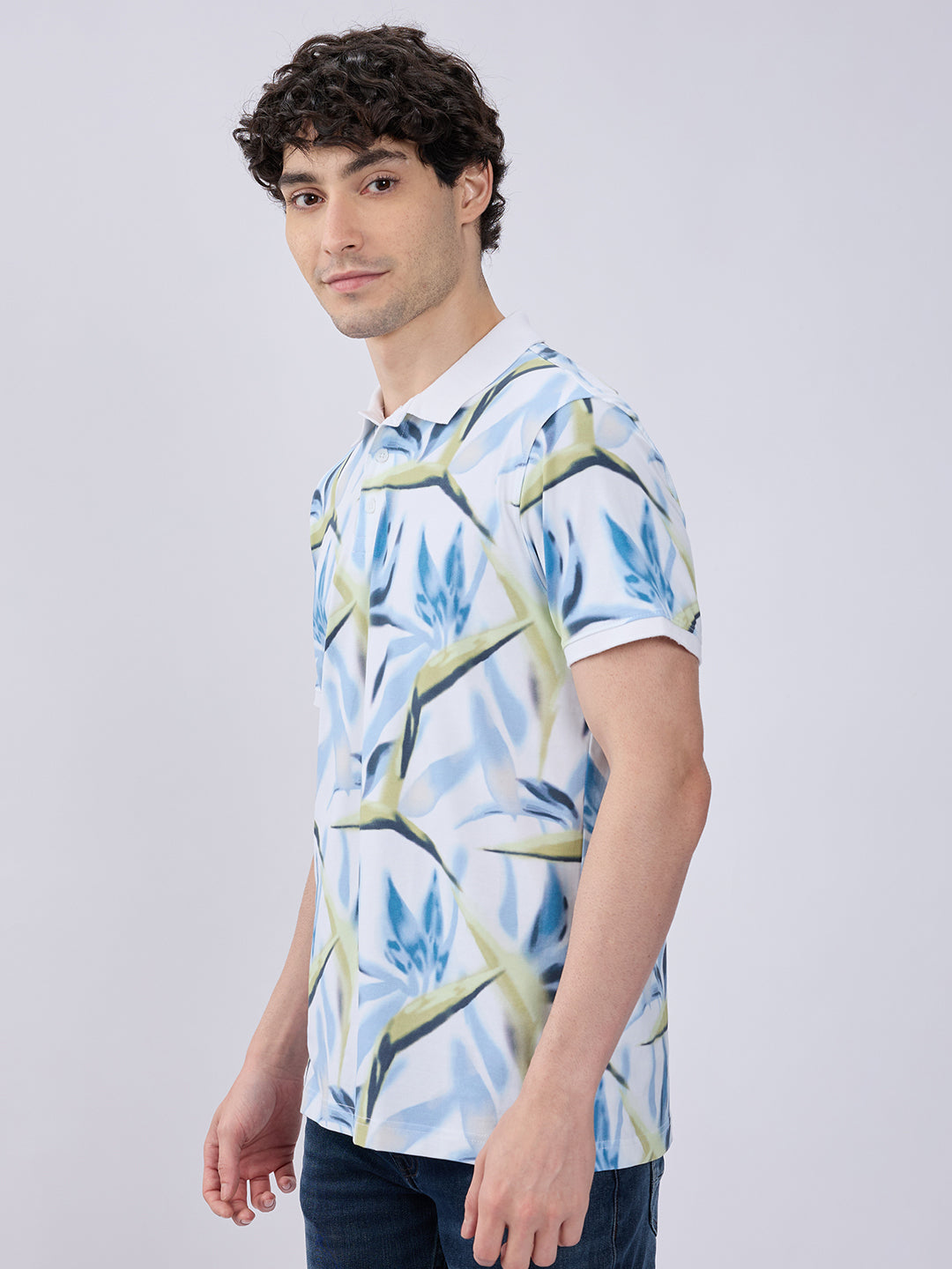 Spykar Cameo Blue Slim Fit Casual T-Shirts For Men