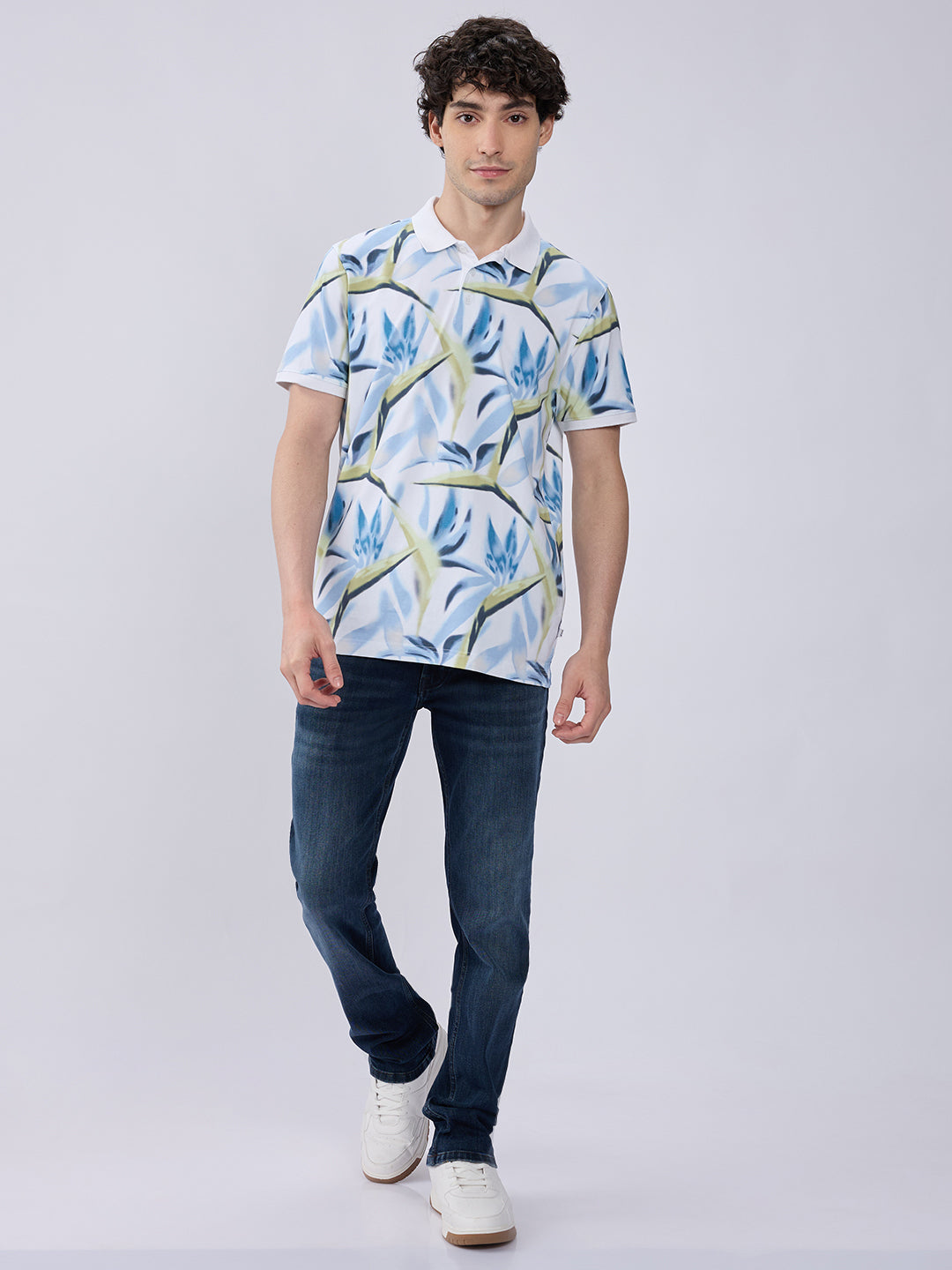 Spykar Cameo Blue Slim Fit Casual T-Shirts For Men