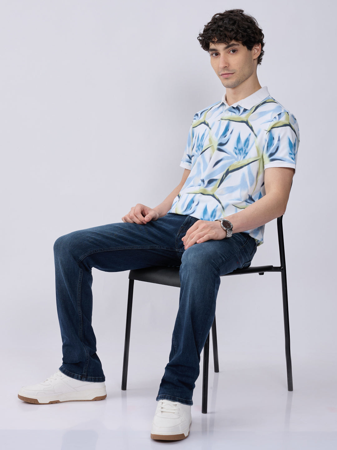 Spykar Cameo Blue Slim Fit Casual T-Shirts For Men