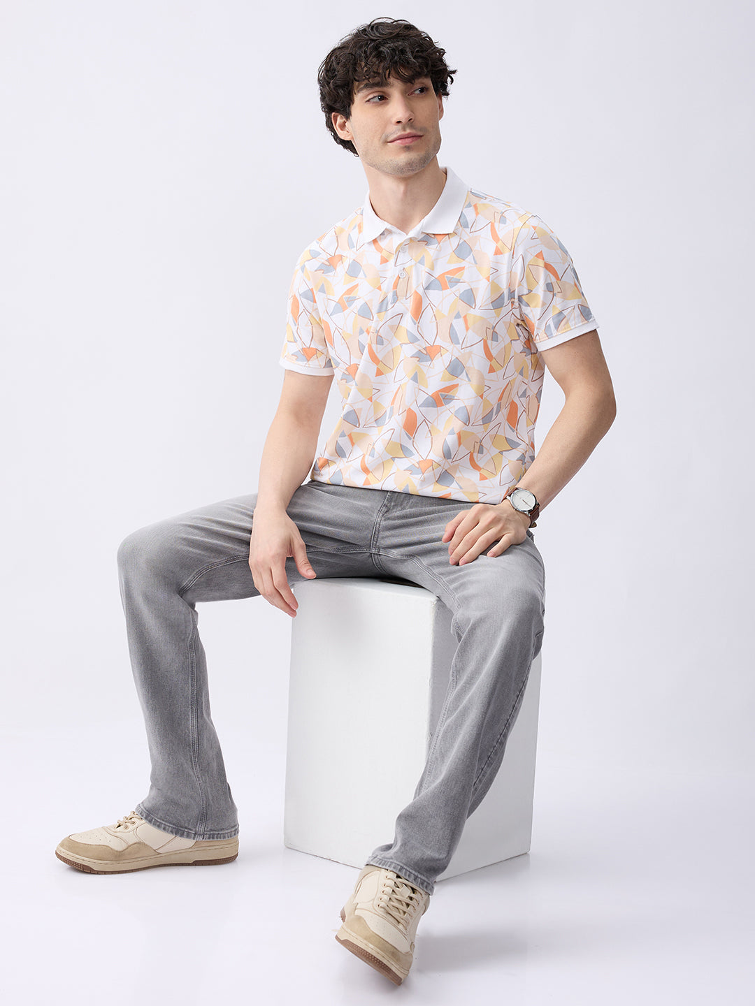Spykar Vibrant Orange Slim Fit Casual T-Shirts For Men