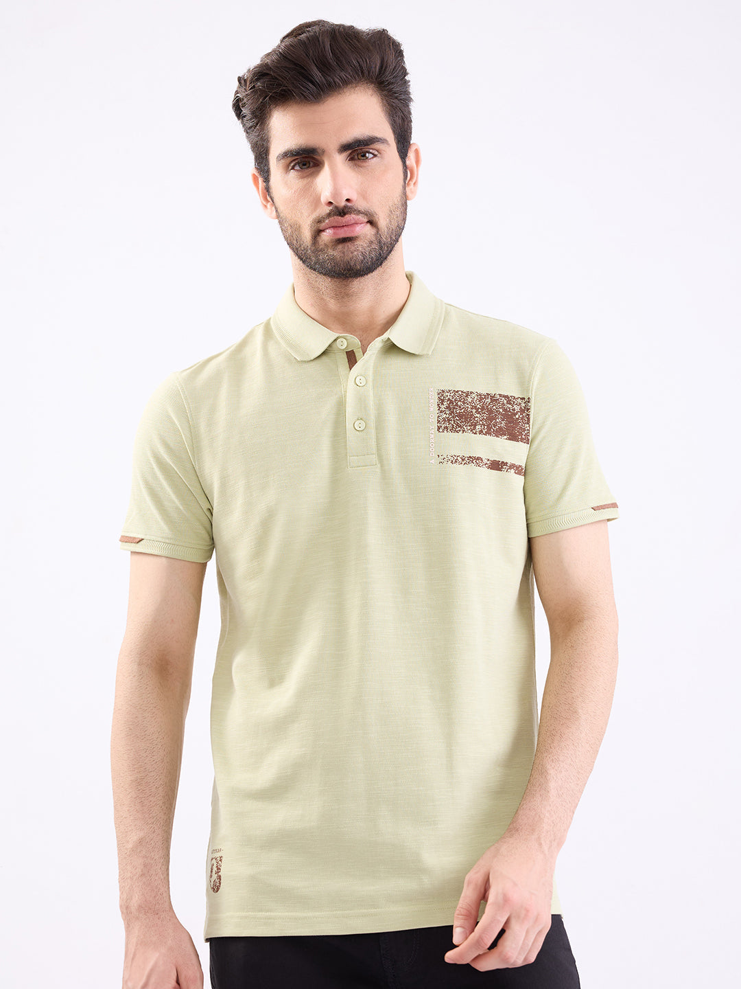 Spykar Lint Green Slim Fit Casual T-Shirt For Men