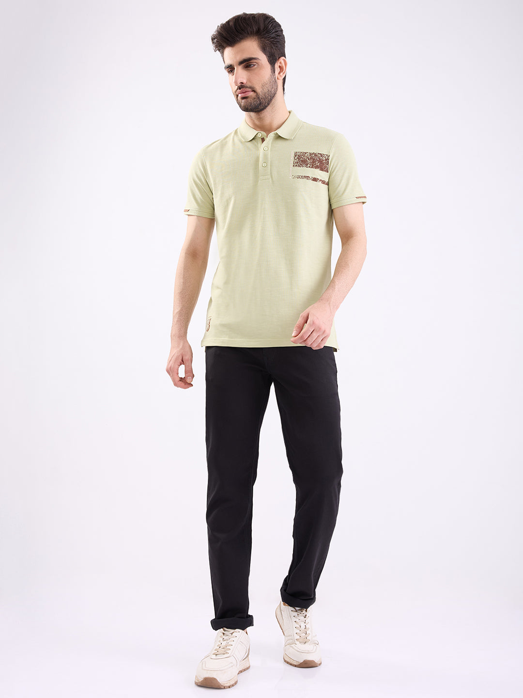 Spykar Lint Green Slim Fit Casual T-Shirt For Men