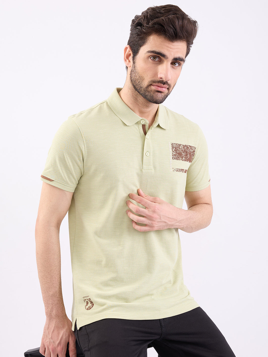 Spykar Lint Green Slim Fit Casual T-Shirt For Men