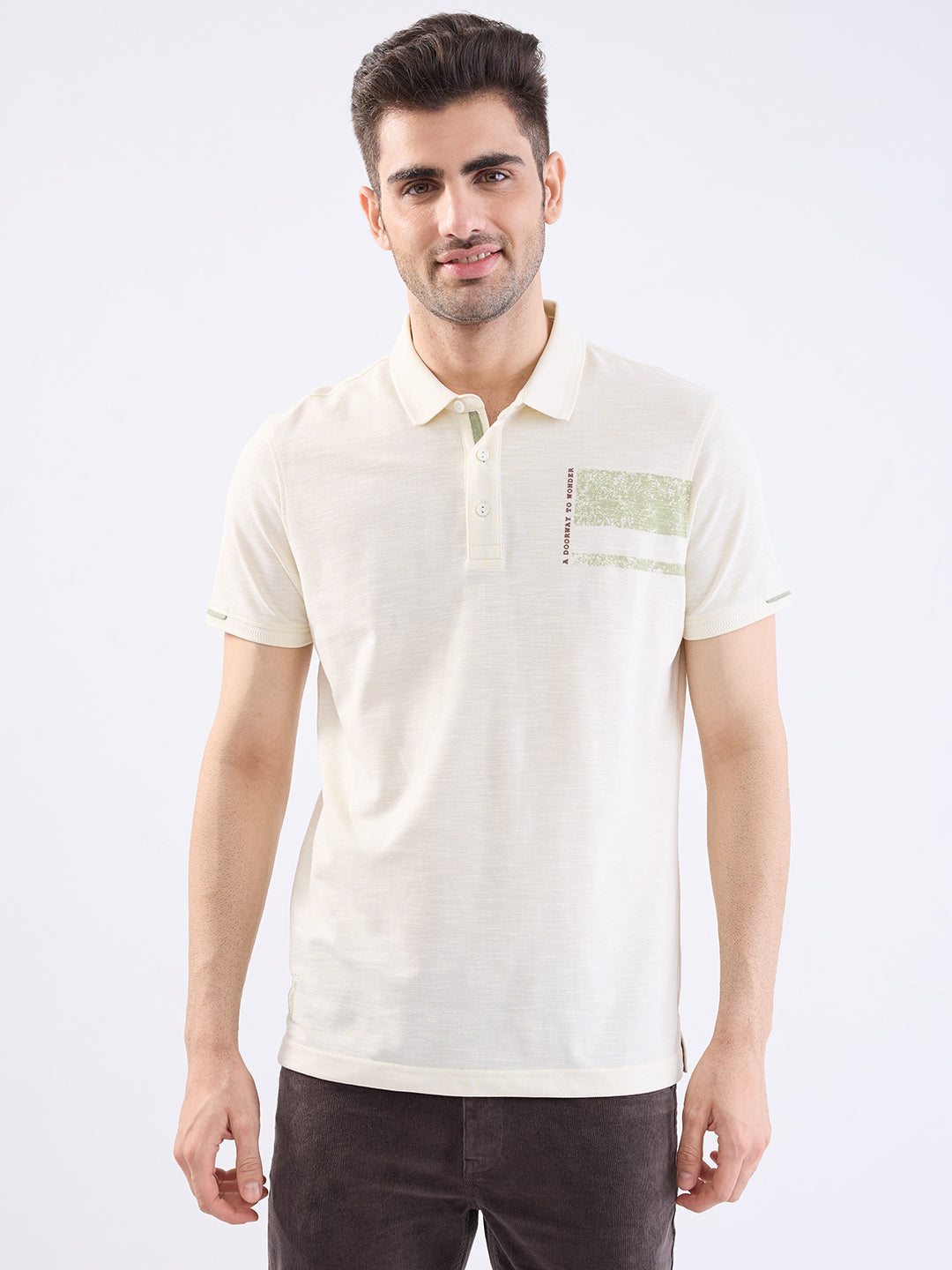 Spykar Off White Slim Fit Casual T-Shirt For Men
