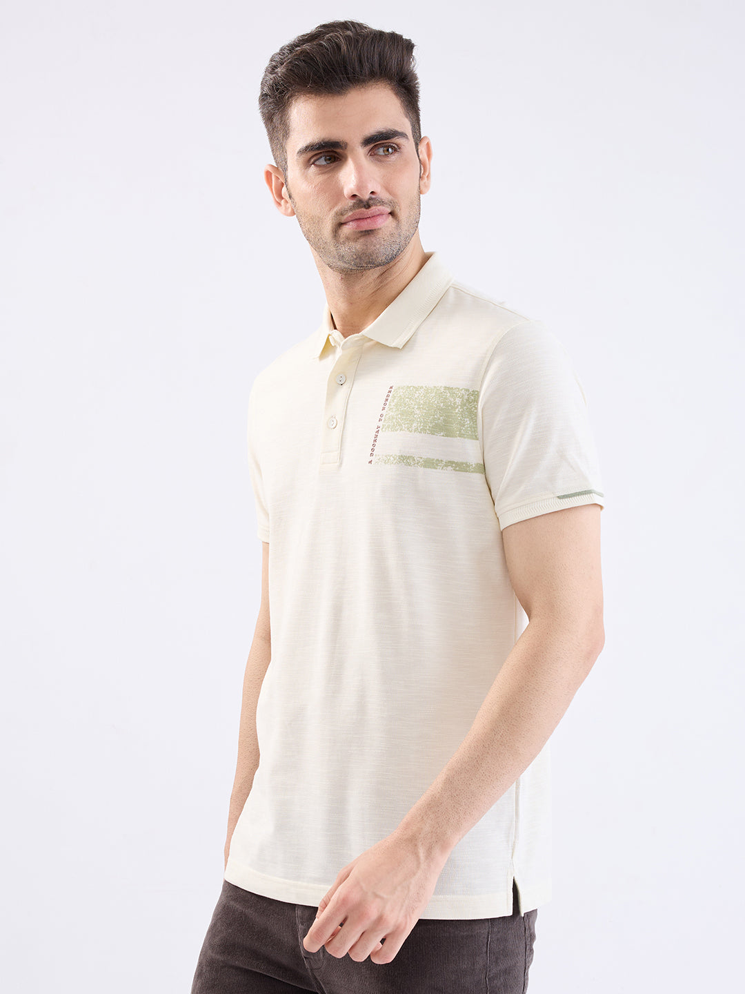 Spykar Off White Slim Fit Casual T-Shirt For Men