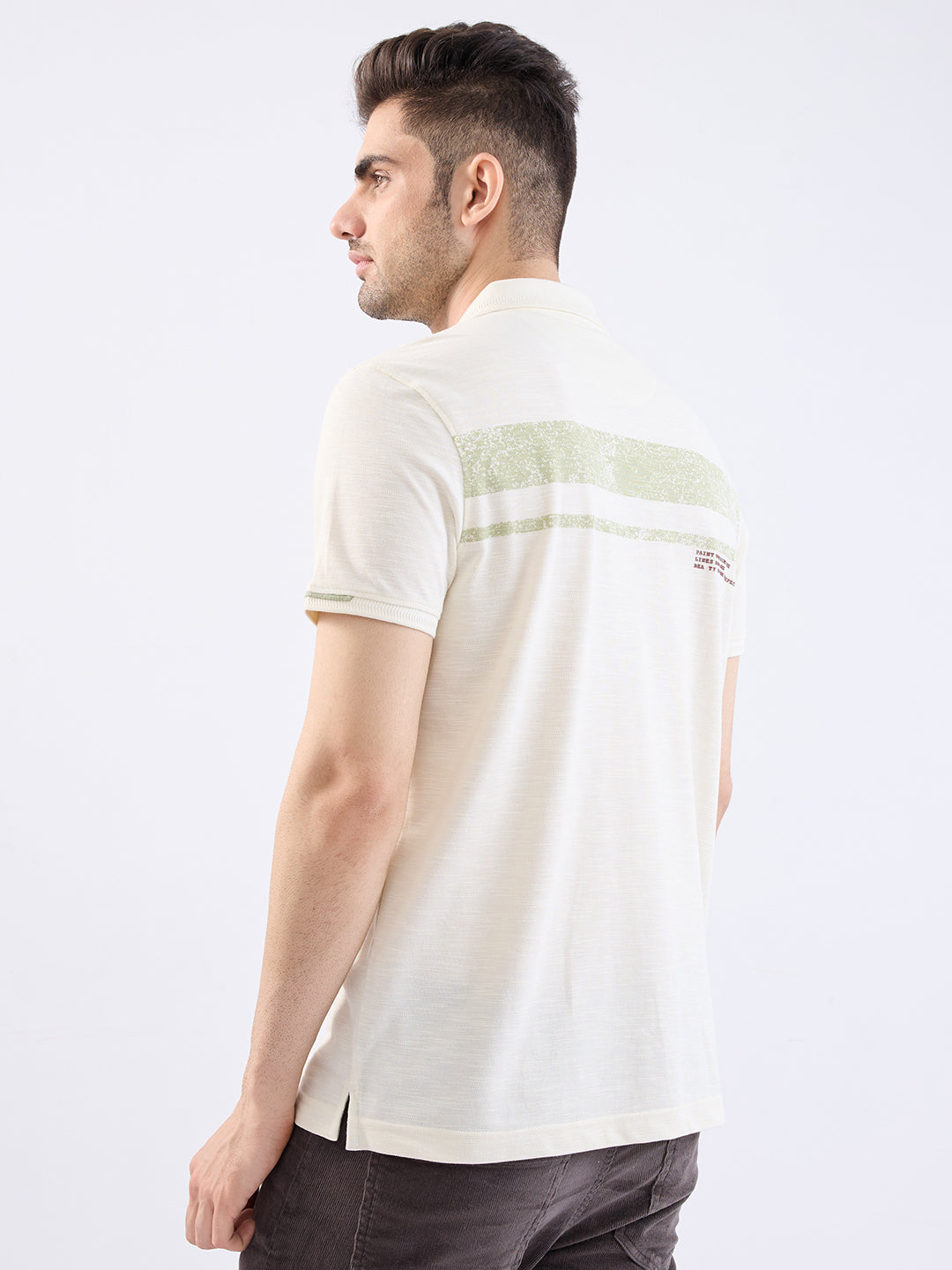 Spykar Off White Slim Fit Casual T-Shirt For Men