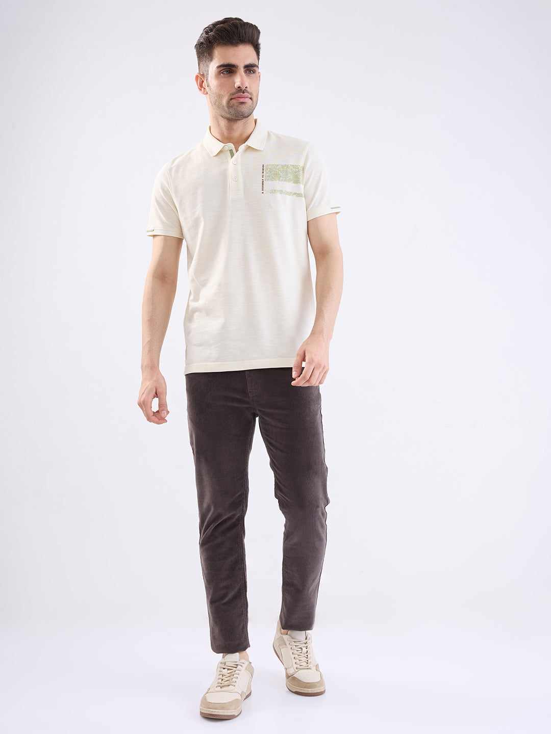 Spykar Off White Slim Fit Casual T-Shirt For Men