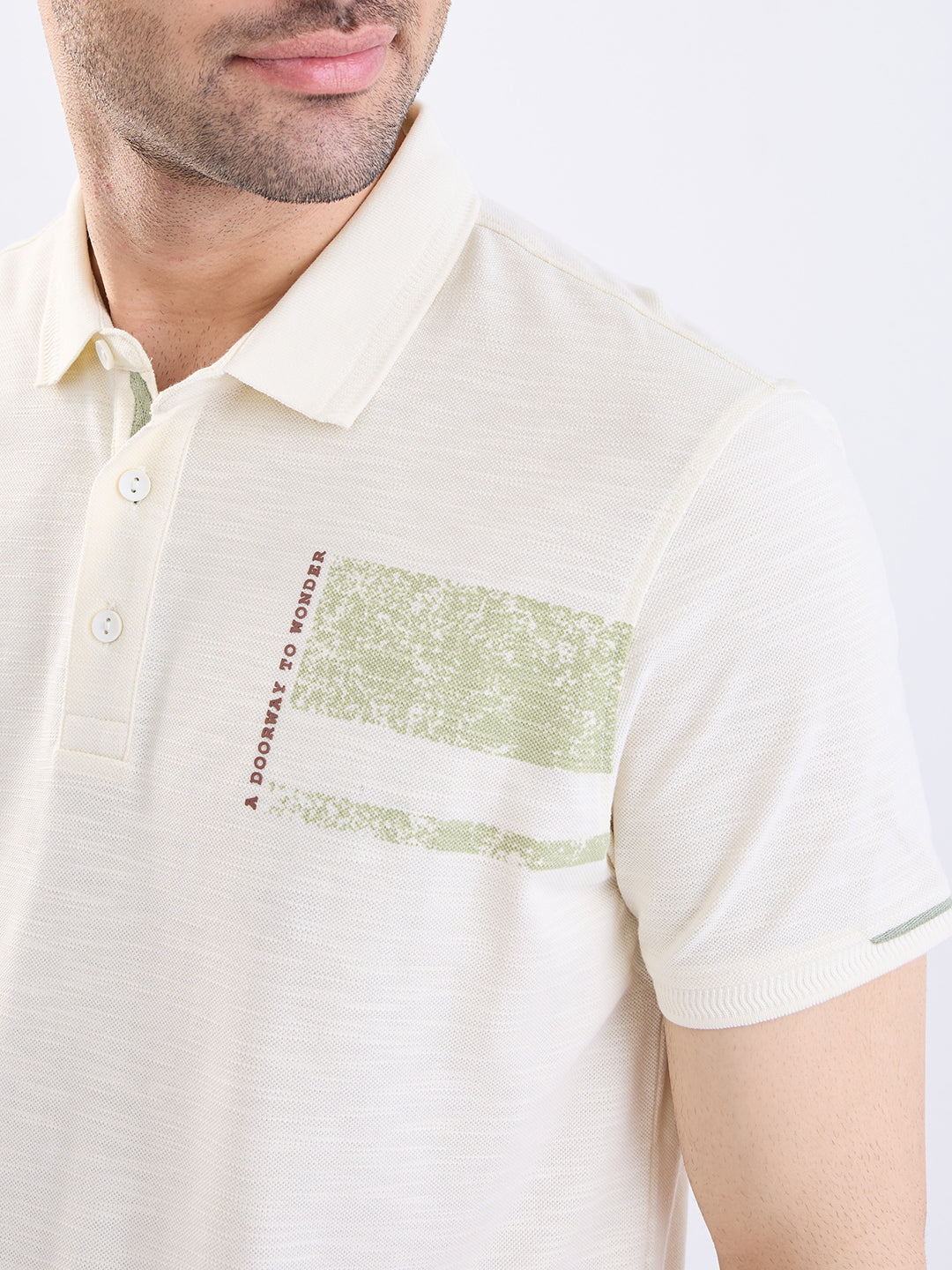 Spykar Off White Slim Fit Casual T-Shirt For Men