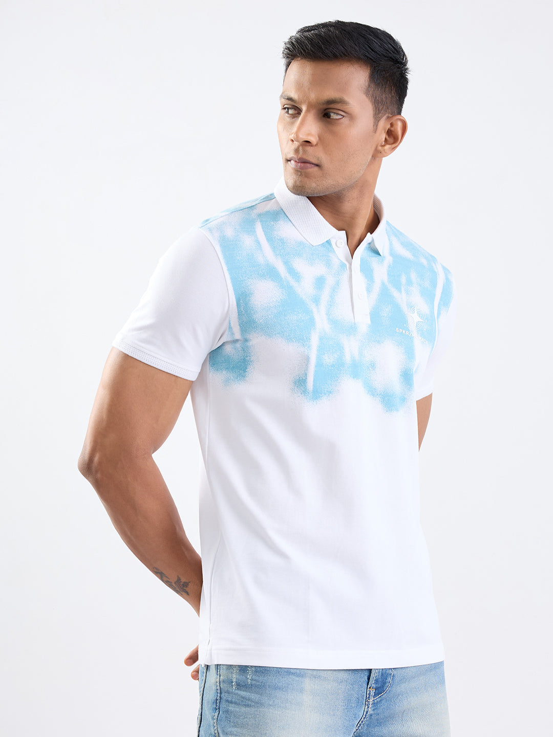 Spykar White Slim Fit Casual T-Shirt For Men