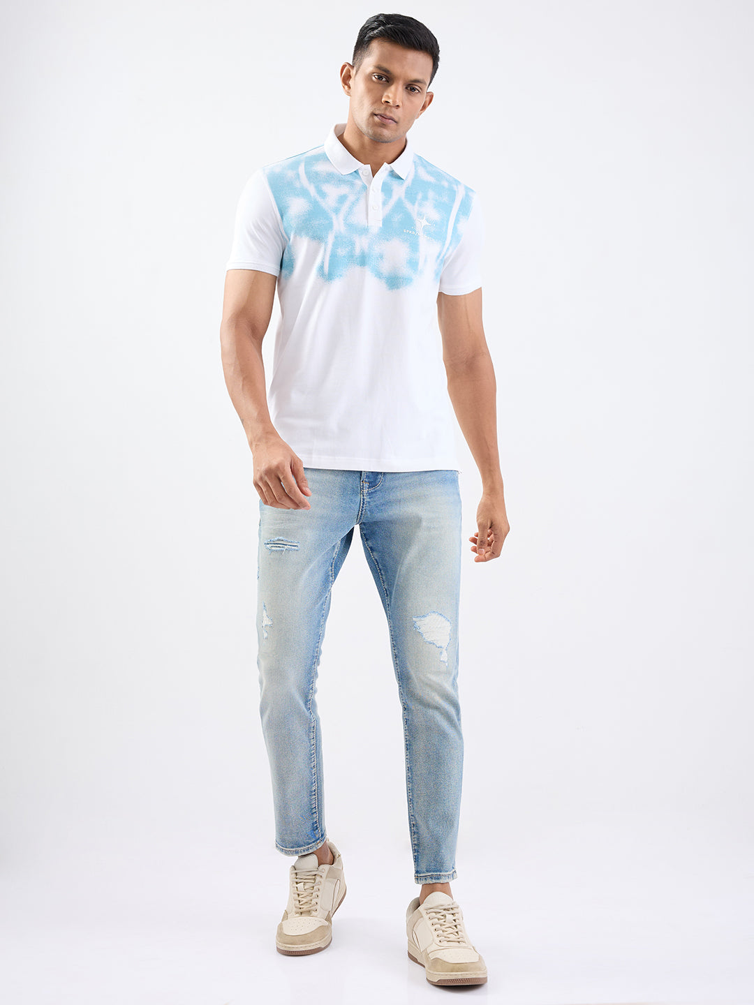 Spykar White Slim Fit Casual T-Shirt For Men