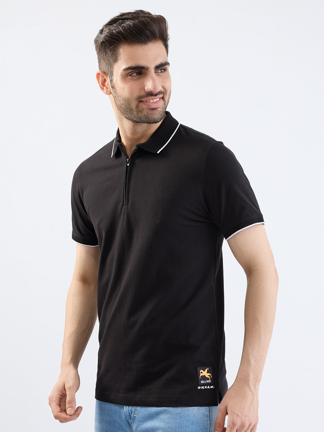 Spykar Black Slim Fit Casual T-Shirt For Men