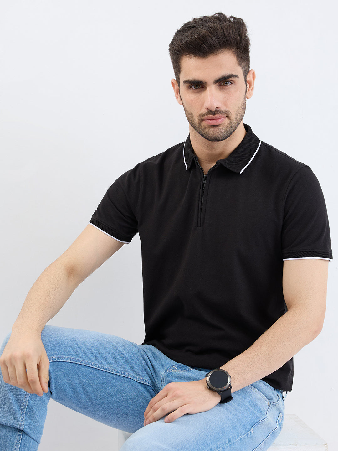 Spykar Black Slim Fit Casual T-Shirt For Men
