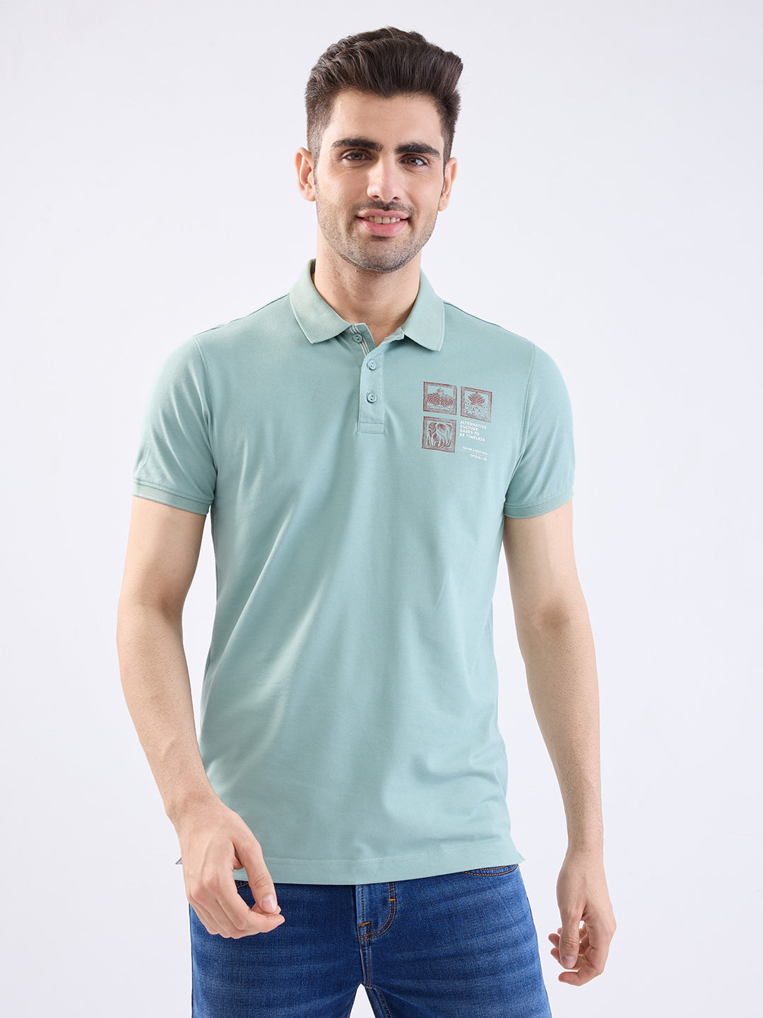 Men T-Shirt Green Slim Fit
