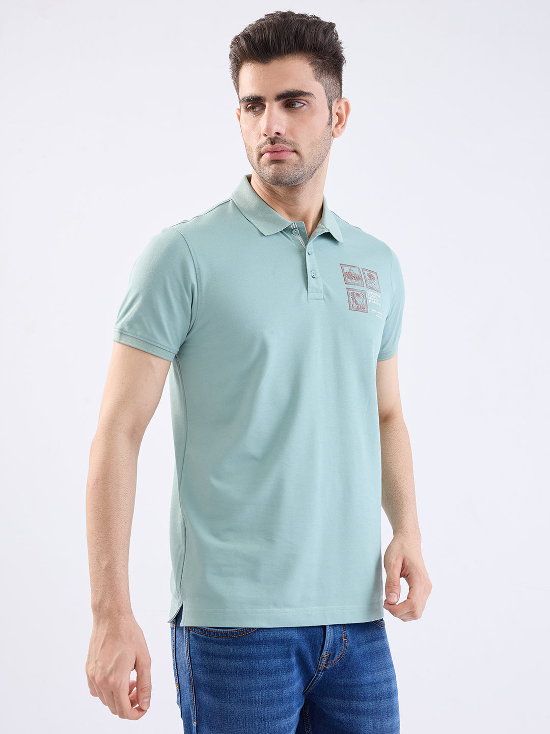Spykar Granite Green Slim Fit Casual T-Shirt For Men