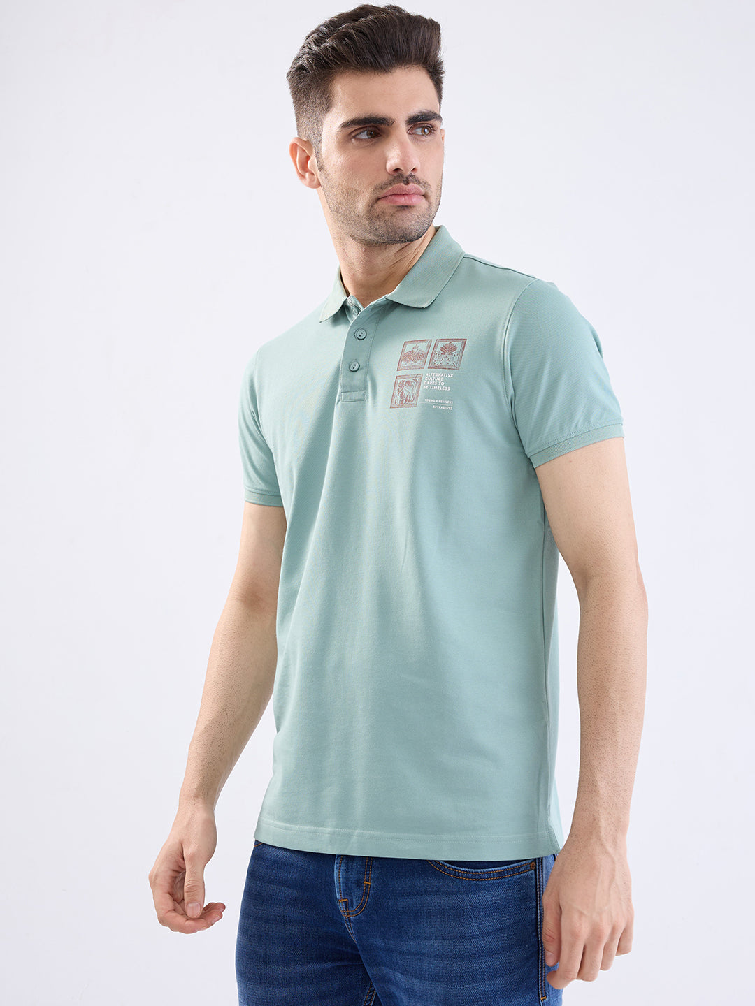 Spykar Granite Green Slim Fit Casual T-Shirt For Men