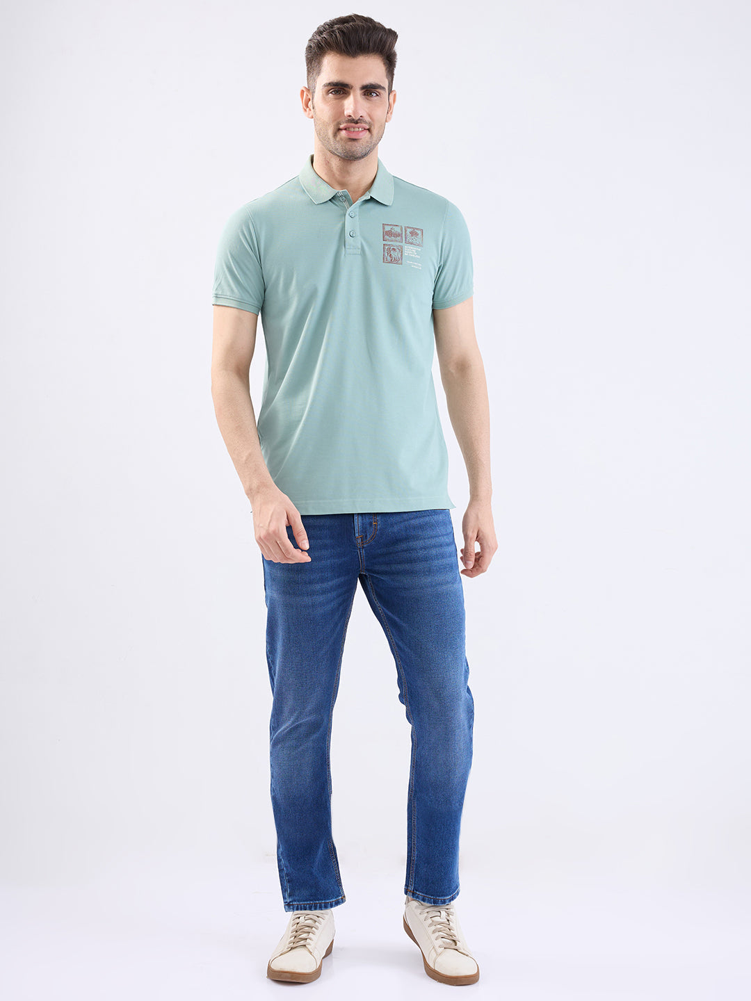 Spykar Granite Green Slim Fit Casual T-Shirt For Men
