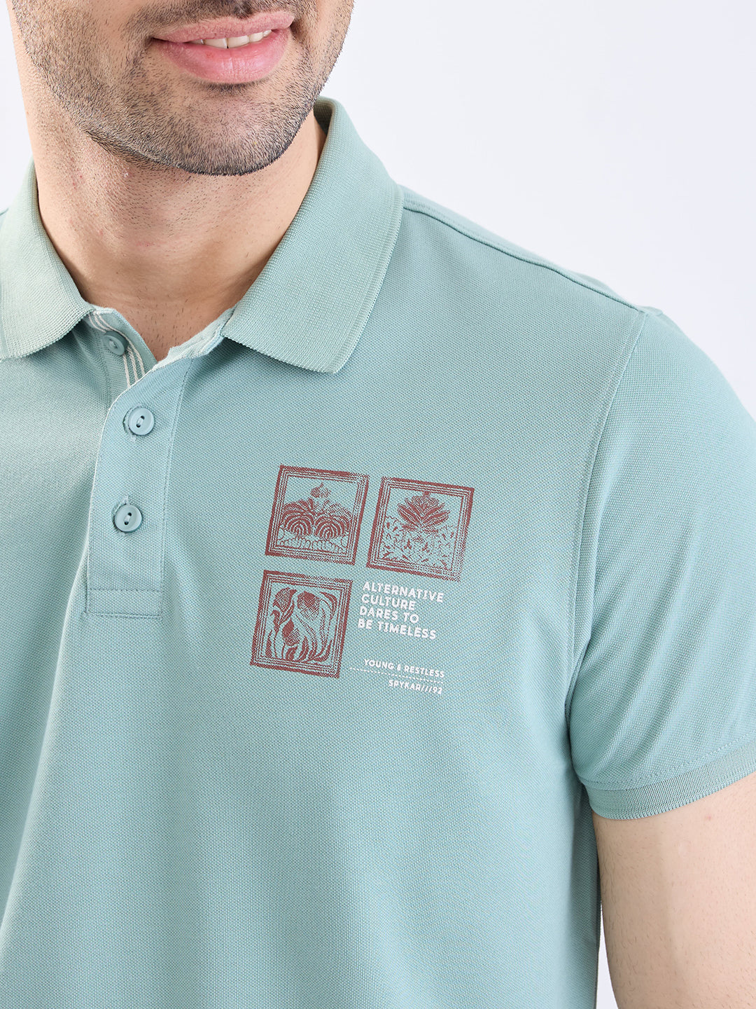 Spykar Granite Green Slim Fit Casual T-Shirt For Men