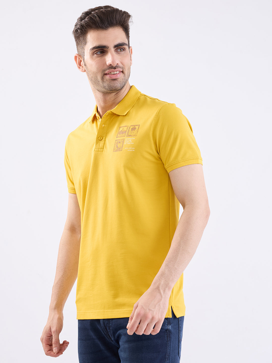 Spykar Sulphur Yellow Slim Fit Casual T-Shirt For Men