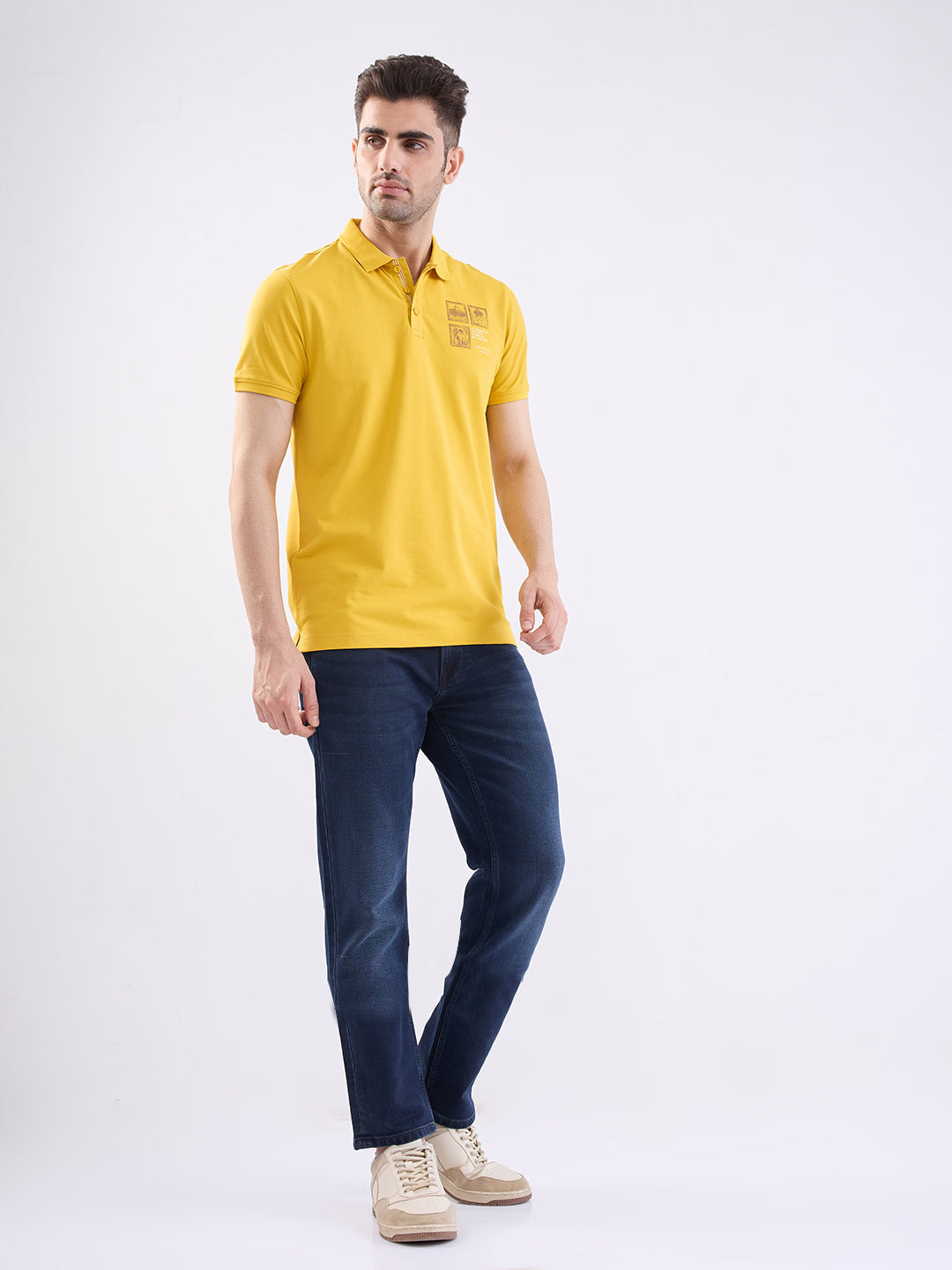 Spykar Sulphur Yellow Slim Fit Casual T-Shirt For Men