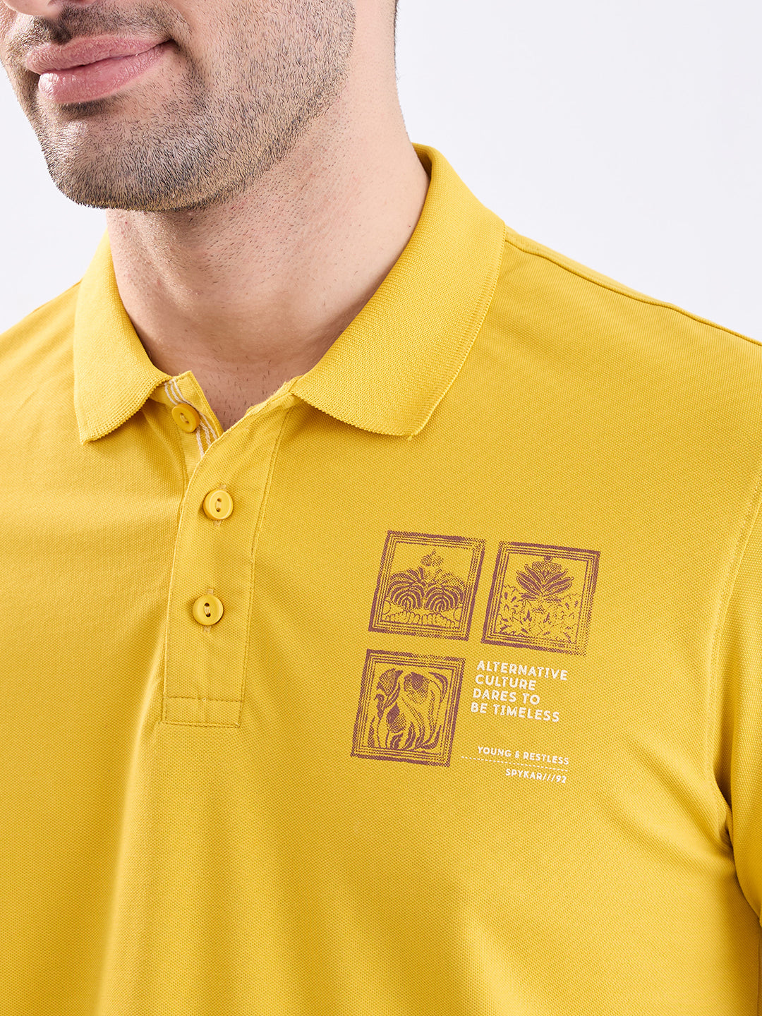 Spykar Sulphur Yellow Slim Fit Casual T-Shirt For Men